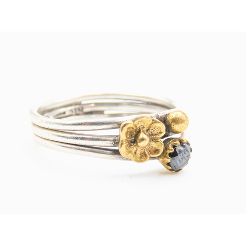 100 - 9 Carat Yellow Gold and Sapphire Single Stone Ring Mounted on Ribbed Silver Band Ring Size R