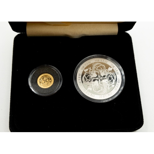 1001 - Ten Euro Fine Silver Coin  with Twenty Euro Fine Gold Coin Encapsulated Mint Condition with Original... 