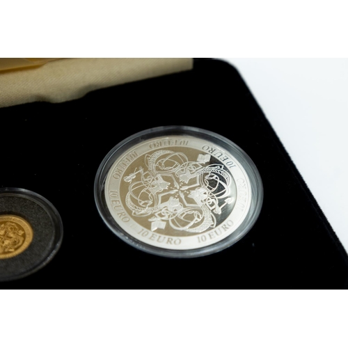 1001 - Ten Euro Fine Silver Coin  with Twenty Euro Fine Gold Coin Encapsulated Mint Condition with Original... 