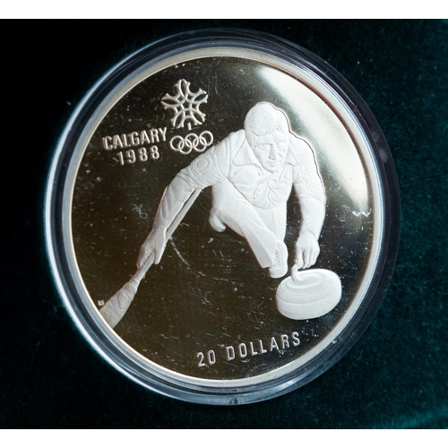 1008 - 20 Dollars 1 Troy Ounce Fine Silver Coin Calgary 1988 Olympic Winter Games Encapsulated Mint Conditi... 