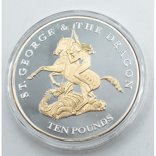 1012 - The 2009 Jersey St George & The Dragon 5 Ounce Silver Ten Pounds Coin with Selective 24 Carat Gold P... 