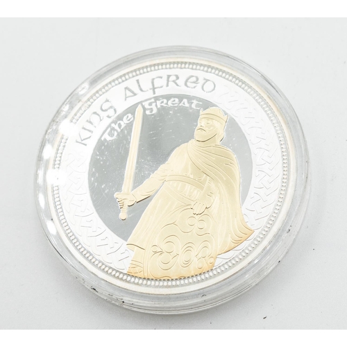 1014 - King Alfred The Great 5 Ounce Silver Commemorative Coin Encapsulated Mint Condition with Original Pr... 