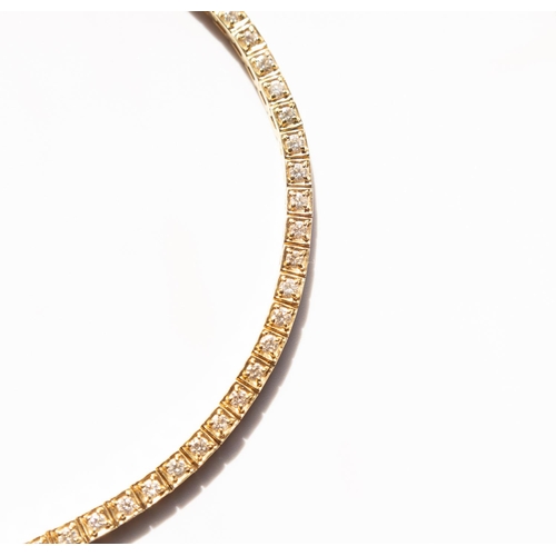 102 - Fifty Stone Diamond Set Tennis Bracelet Mounted in 18 Carat Yellow Gold 21cm Long