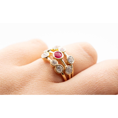 105 - Nine Stone Diamond and Ruby Set Boodles Design Ring Mounted in 18 Carat Yellow Gold Ring Size N 2.5 ... 