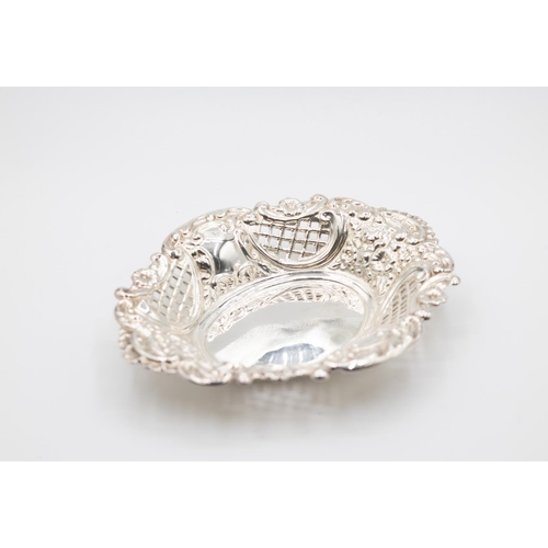 1057 - Silver Strawberry Dish Oval Form Rocco Motifs Approximately 14cm Wide