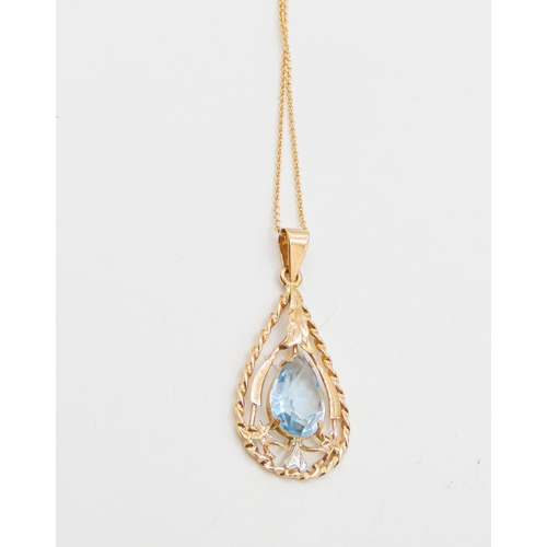106 - Aquamarine Set Pear Cut Drop Pendant Set in 18 Carat Yellow Gold with Rope Form Detailing 5cm High F... 
