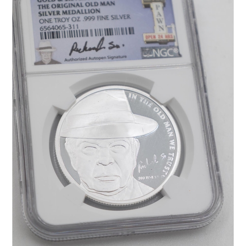 1082 - One Ounce Fine 999 Silver Coin Gold and Silver Pawn Shop Richard Benjamin Harrison 'In The Old Man W... 