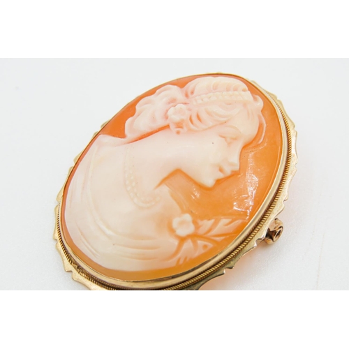 112 - Cameo Brooch Set in 9 Carat Yellow Gold 4cm High