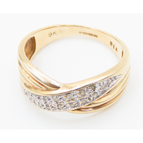 115 - Two Row Diamond Set Crossover Form Ring Mounted in 9 Carat Yellow Gold Ring Size O and a Half