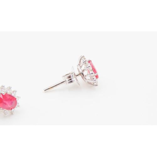 117 - Pair of Ruby and Diamond Set  Cluster Earrings Mounted in 18 Carat White Gold Ruby of High Color Eac... 