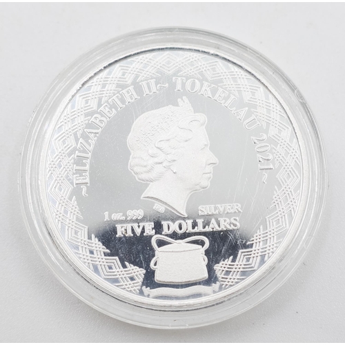 1222 - One Ounce Fine 999 Silver Five Dollars Coin 2021  Encapsulated Mint Condition