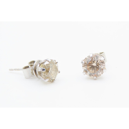 125 - Pair of Diamond Set Earrings Mounted in Platinum, Total Diamond Carat Weight 1.50ct Each