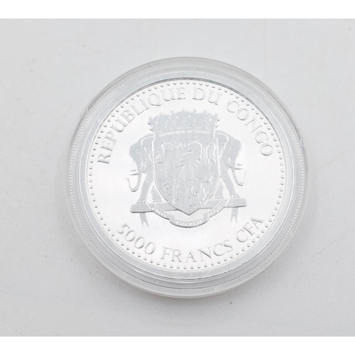 1250 - One Ounce Fine 999 Silver Congo Silverback Gorilla 5000 Francs Coin 2020 Encapsulated Mint Condition