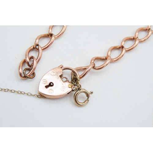 126 - 9 Carat Rose Gold Ladies Bracelet Heart Motif Padlock Clasp 20cm Long Articulated Form