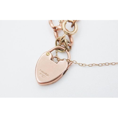 126 - 9 Carat Rose Gold Ladies Bracelet Heart Motif Padlock Clasp 20cm Long Articulated Form