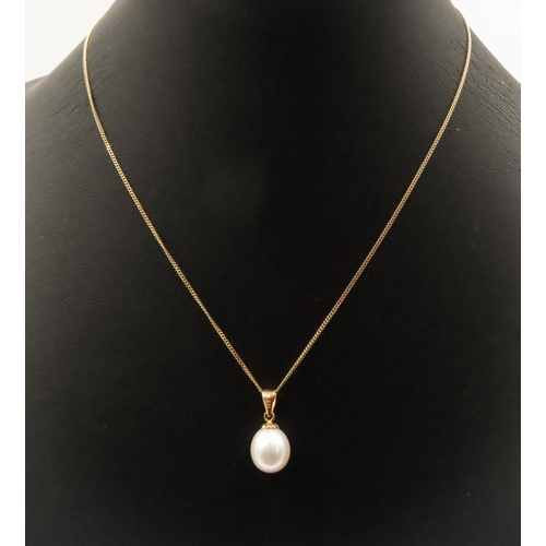 13 - Pearl Set Pendant Mounted on 9 Carat Yellow Gold 1.5cm Drop Further Set on 9 Carat Yellow Gold Chain... 