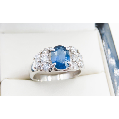 130 - Sapphire and Diamond Set Ladies Ring Mounted in Platinum Ring Size M and a Half