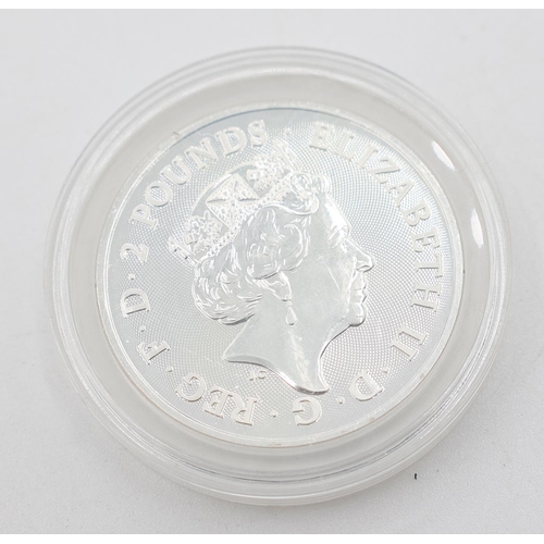 1314 - One Ounce Fine 999 Silver 2 Pounds Coin 2021 Encapsulated Mint Condition