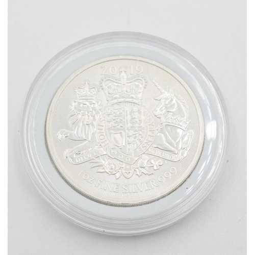 1315 - One Ounce Fine 999 Silver 2 Pounds Coin 2019 Encapsulated Mint Condition