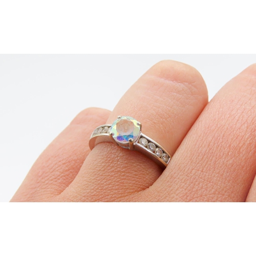 132 - Chameleon Gemstone Solitaire Ring with Further Gemstones Set to Shoulders Mounted in 9 Carat White G... 