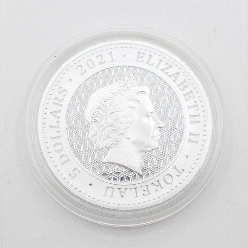 1326 - One Ounce Fine 999 Silver 5 Dollars Coin 2021 Elizabeth II Tokelau Encapsulated Mint Condition