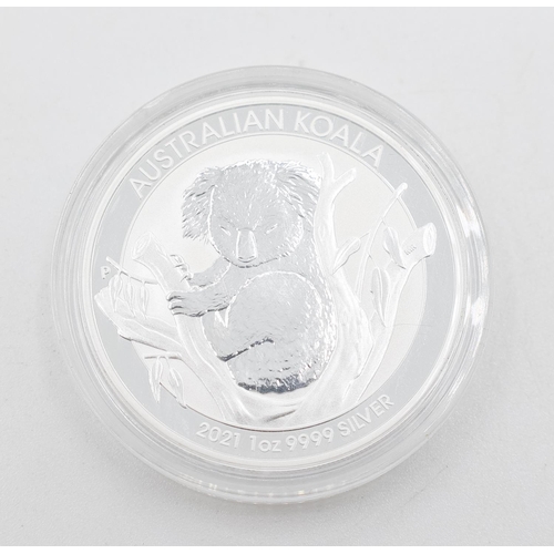 1328 - One Ounce Fine 999 Silver Australian Koala 1 Dollar Coin 2021 Encapsulated Mint Condition