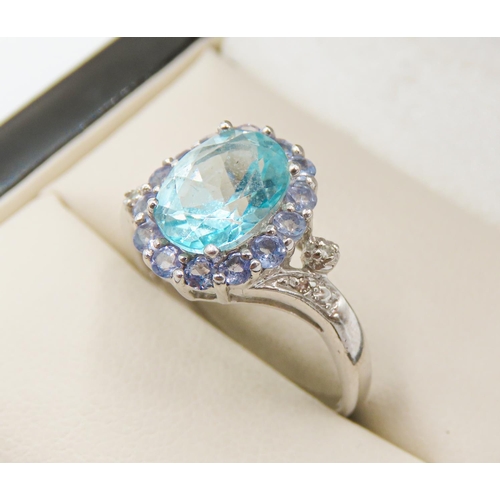 135 - Oval Cut Aquamarine and Pale Amethyst Set Cluster Ring Mounted in 10 Carat White Gold Further Diamon... 