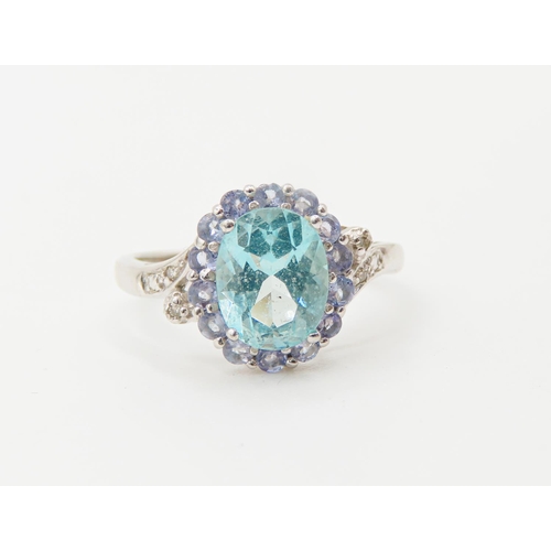 135 - Oval Cut Aquamarine and Pale Amethyst Set Cluster Ring Mounted in 10 Carat White Gold Further Diamon... 