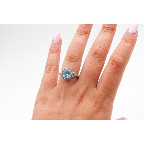 135 - Oval Cut Aquamarine and Pale Amethyst Set Cluster Ring Mounted in 10 Carat White Gold Further Diamon... 