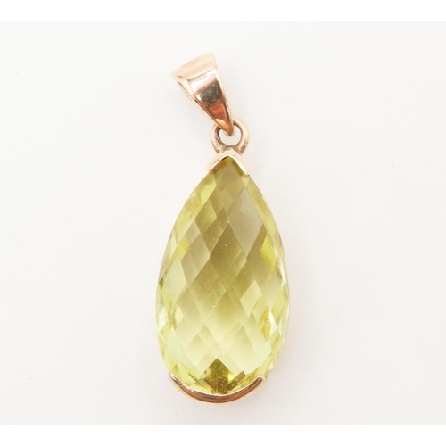 139 - Facet Cut Citrine Drop Pendant Finely Set in 9 Carat Yellow Gold Half Bezel Setting 2.5cm High