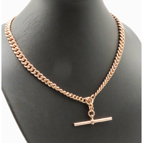 14 - 9 Carat Rose Gold T-Bar Pocket Watch Chain or Necklace Lobster Clasp 40cm Long