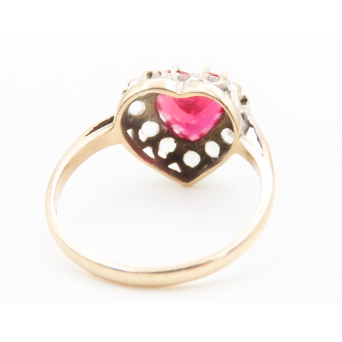 141 - Gemstone Set Heart Motif Ring Mounted on 9 Carat Yellow Gold Ring Size M