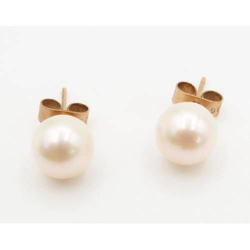 142 - Pair of 9 Carat Yellow Gold Pearl Earrings 9mm Diameter Each