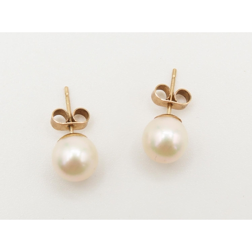 142 - Pair of 9 Carat Yellow Gold Pearl Earrings 9mm Diameter Each