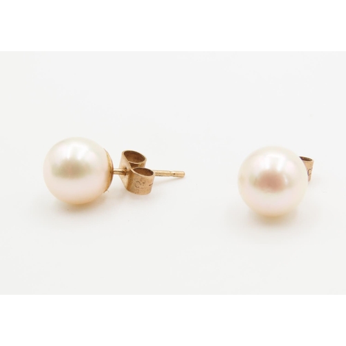 142 - Pair of 9 Carat Yellow Gold Pearl Earrings 9mm Diameter Each