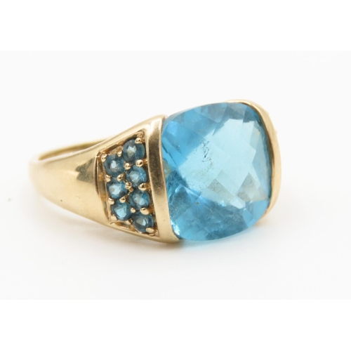 147 - Swiss Blue Topaz Statement Ring Half Bezel Set in 9 Carat Yellow Gold Further Blue Topaz Set to Shou... 