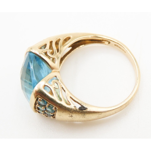 147 - Swiss Blue Topaz Statement Ring Half Bezel Set in 9 Carat Yellow Gold Further Blue Topaz Set to Shou... 