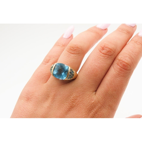 147 - Swiss Blue Topaz Statement Ring Half Bezel Set in 9 Carat Yellow Gold Further Blue Topaz Set to Shou... 