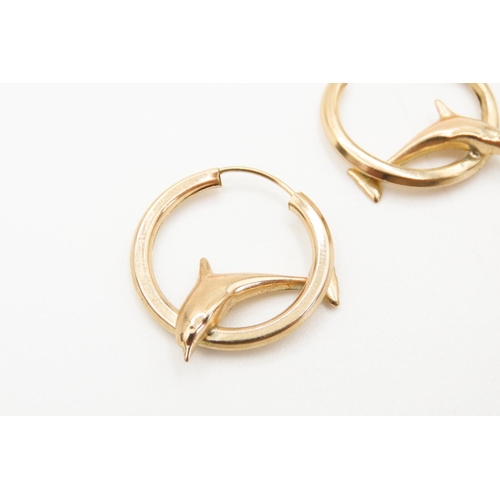 148 - Pair of 9 Carat Yellow Gold Dolphin Motif Hoop Earrings Each 2.5cm High