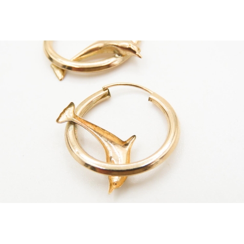 148 - Pair of 9 Carat Yellow Gold Dolphin Motif Hoop Earrings Each 2.5cm High