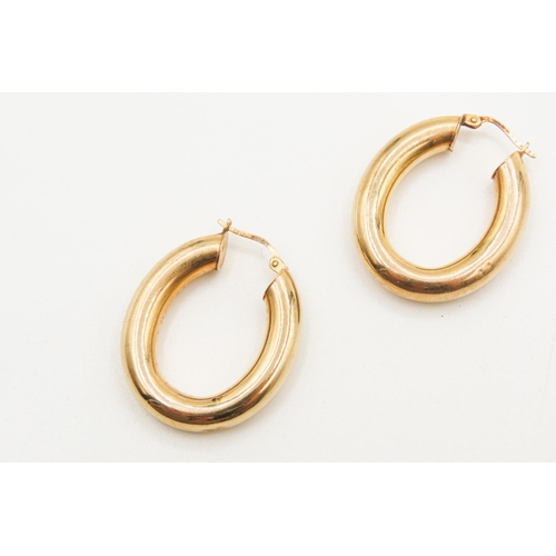 15 - Pair of 9 Carat Yellow Gold Oval Form Hoop Earrings Each 3cm High