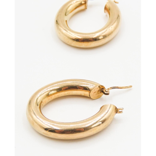 15 - Pair of 9 Carat Yellow Gold Oval Form Hoop Earrings Each 3cm High