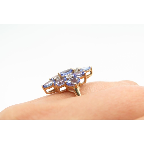 150 - Nine Stone Tanzanite Set Cluster Ring Mounted in 9 Carat Yellow Gold Ring Size Q