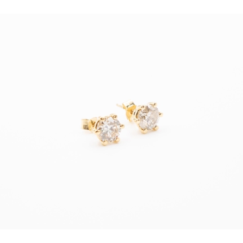 151 - Pair of Diamond Six Claw Set Earrings Set in 18 Carat Yellow Gold 2.20 Total Carat of Diamonds