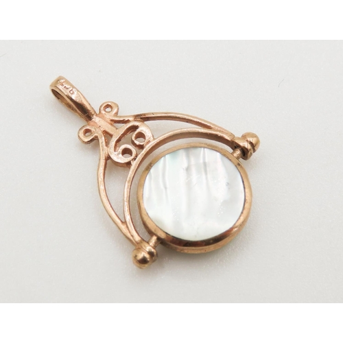 158 - Mother of Pearl and Green Onyx Set 9 Carat  Rose Gold Sviwel Fob Pendant 2.5cm High