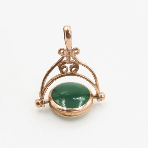 158 - Mother of Pearl and Green Onyx Set 9 Carat  Rose Gold Sviwel Fob Pendant 2.5cm High