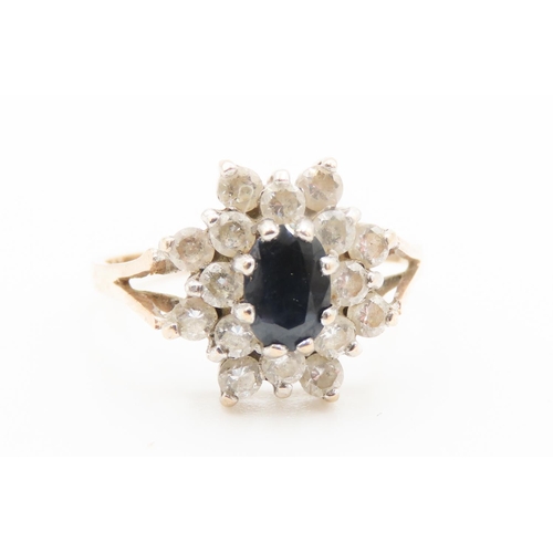 161 - Sapphire and Gemstone Set Cluster Ring Mounted in 9 Carat Yellow Gold Ring Size M and a Half