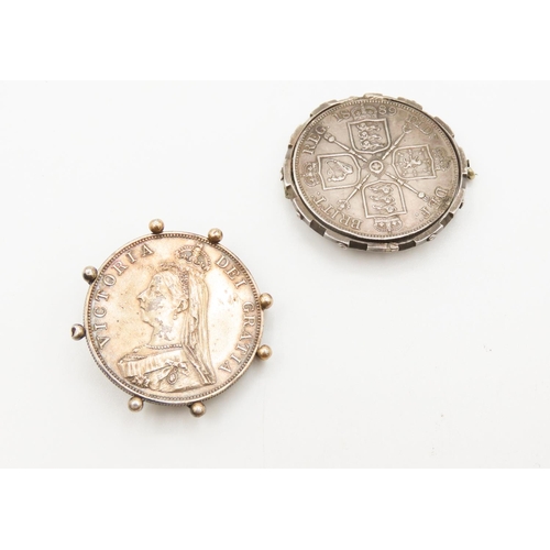 166 - Two Coin Set Silver Brooches