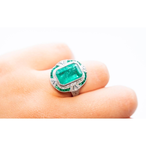 17 - Emerald and Diamond Set Ring Total Emerald Carat Weight 4.21 Carat Total Diamond Weight .35 Carat Fi... 