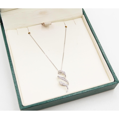 170 - Diamond Set 9 Carat White Gold Spiral Form Pendant 2cm High Further Set on 9 Carat White Gold Chain ... 